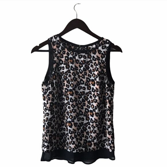 NWOT - H&M Brown Animal Print High Low with Back Opening Sheer Tank Top - Picture 1 of 12